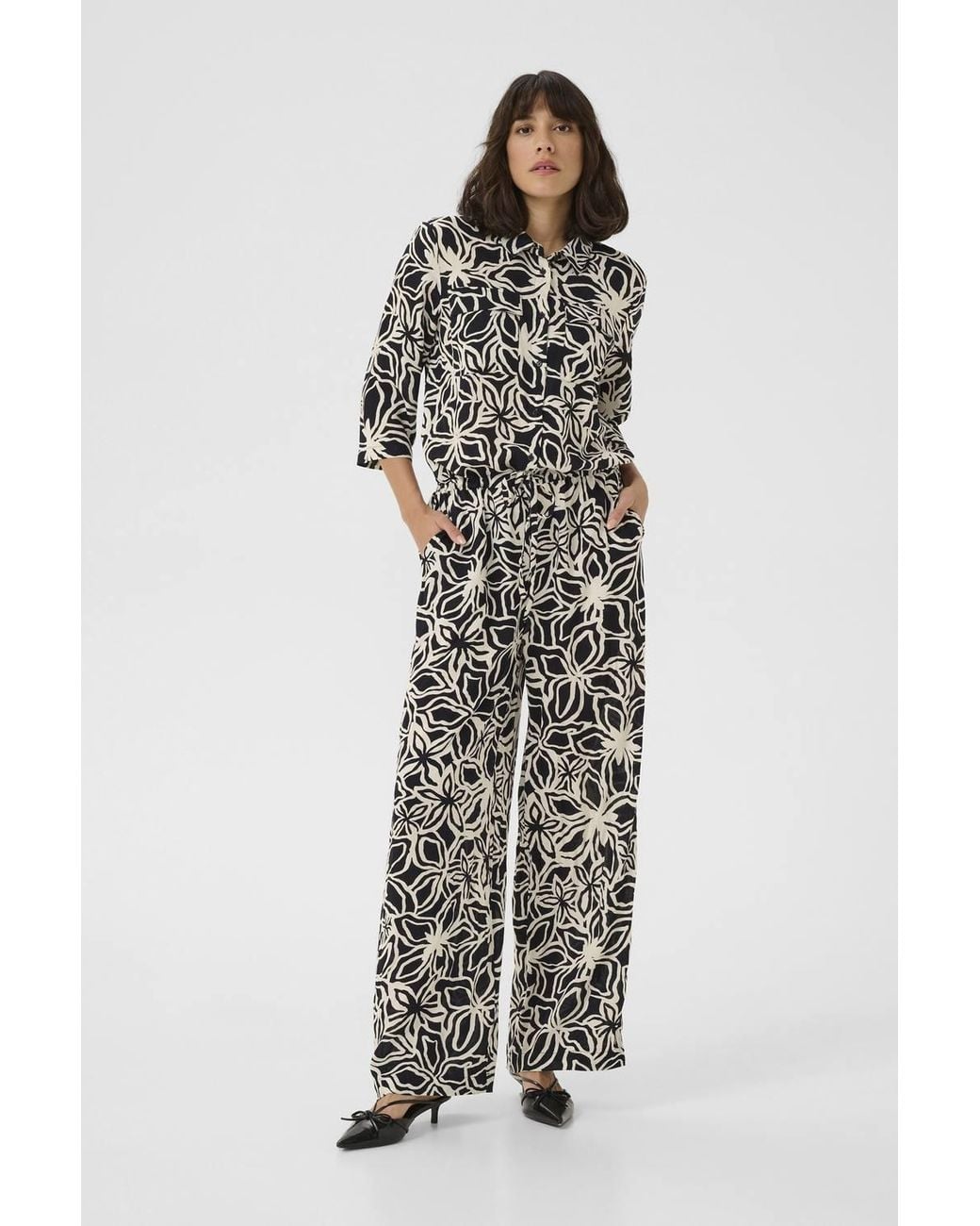 Kaffe White Kasanne Plain Weave Printed Jumpsuit