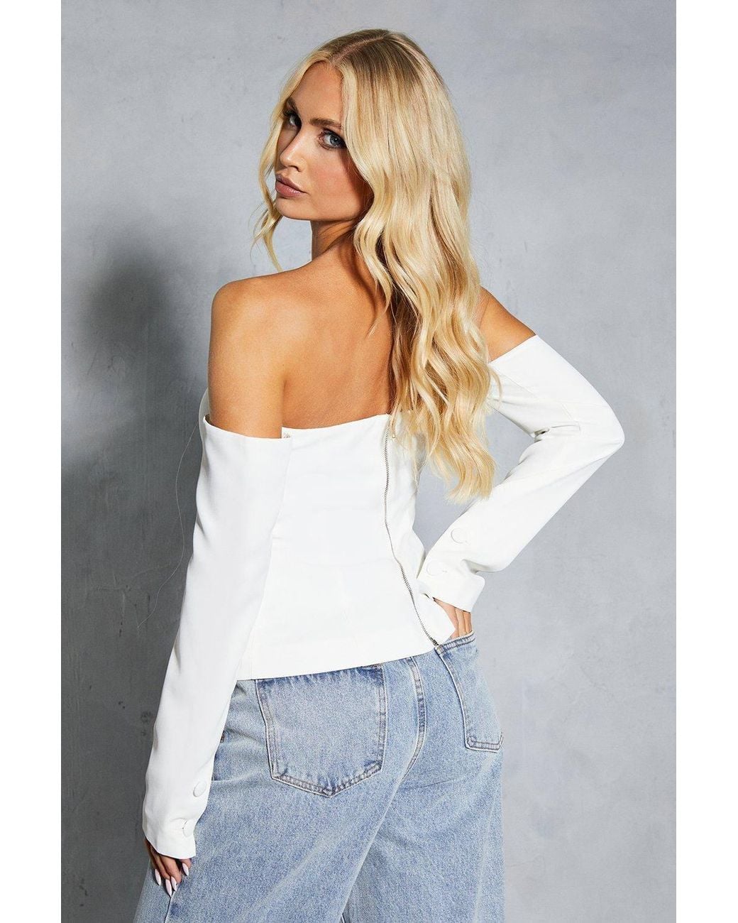 MissPap White Bardot Structured Zip Back Top