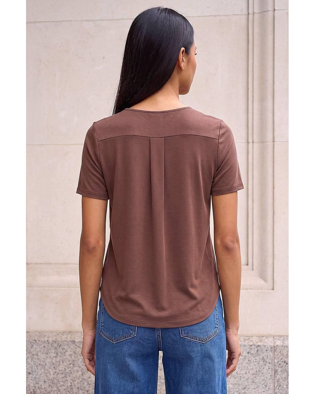 Roman Blue Petite V-Neck Buttoned Blouse