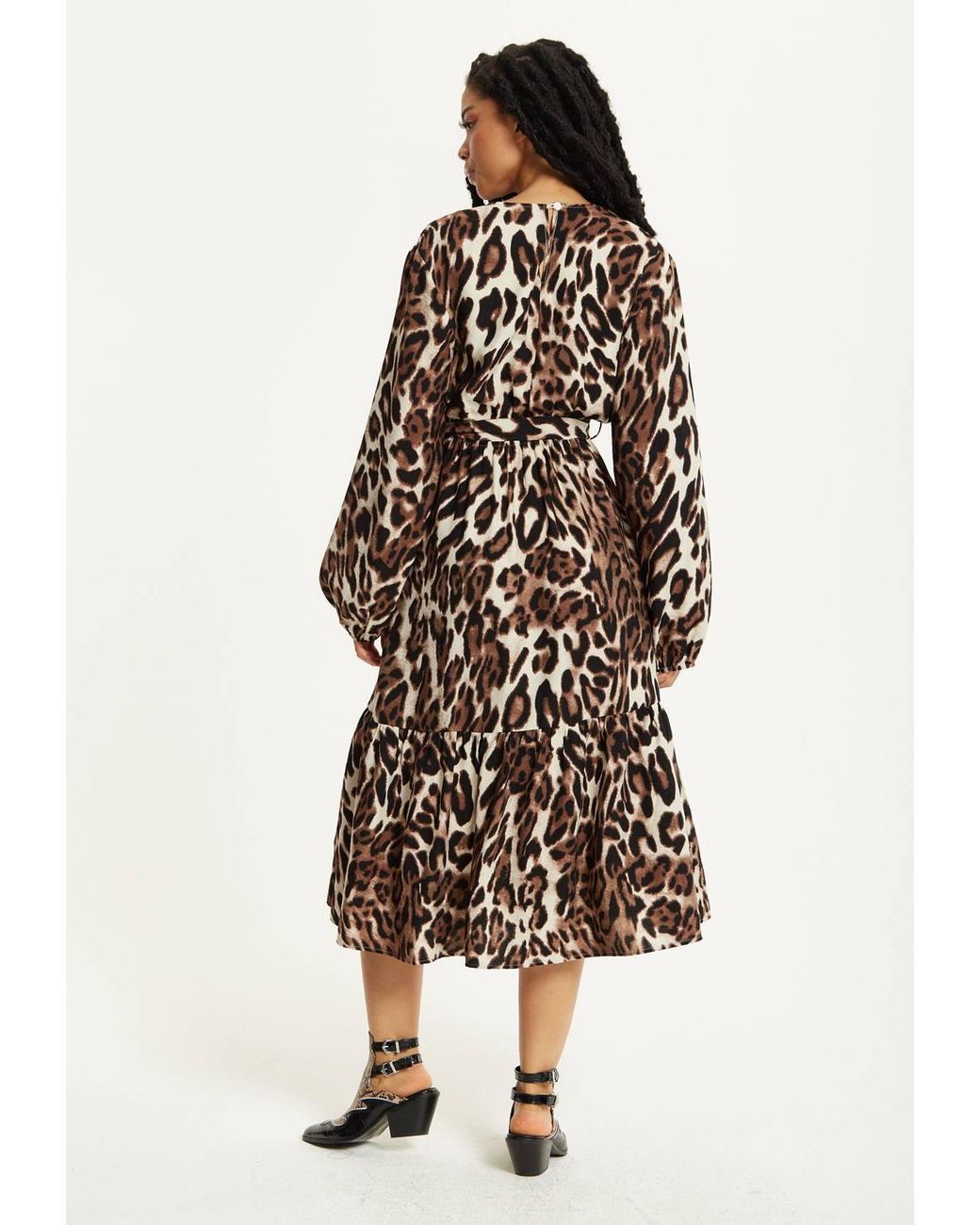 Liquorish White Leopard Print Long Sleeve Midi Dress