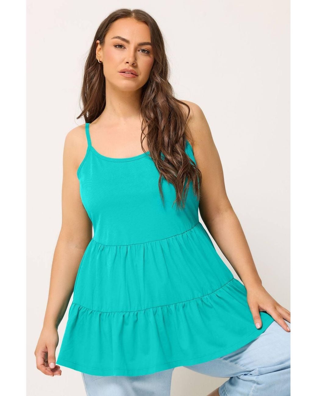 Yours Blue Tiered Strappy Vest Top