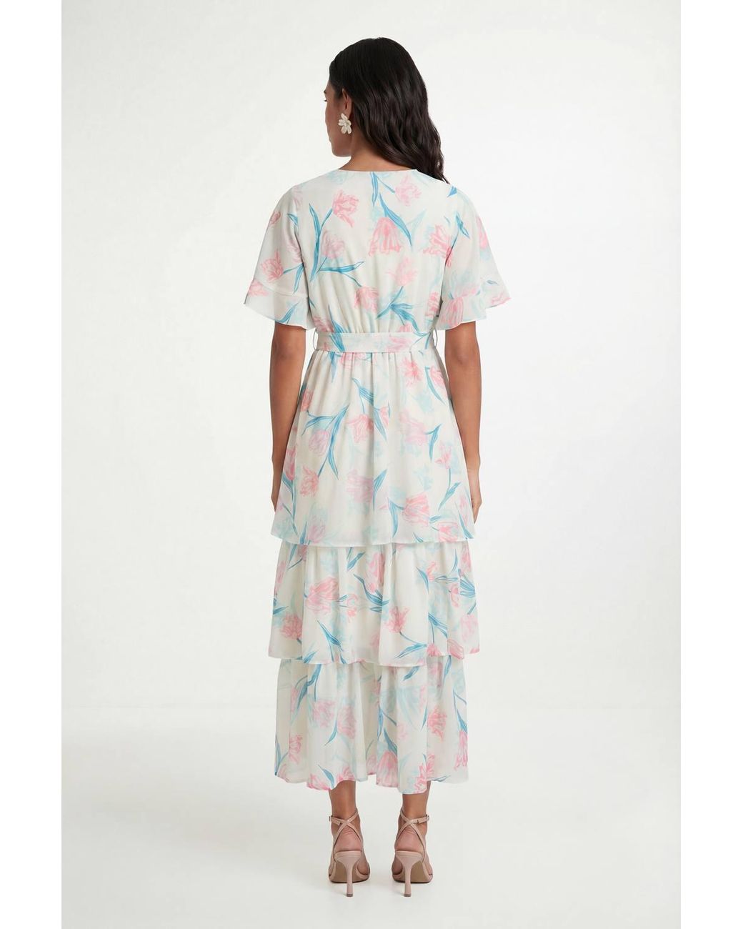 Wallis Natural Petite Floral Print Ruffle Maxi Dress