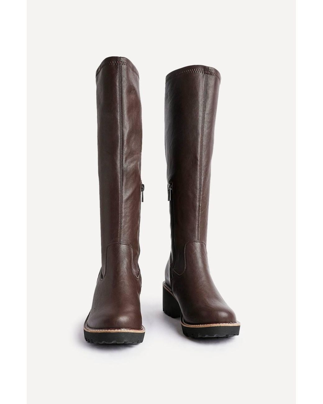 Linzi Black Maintain Wide Fit Faux Leather Stretch High Leg Wedge Boot