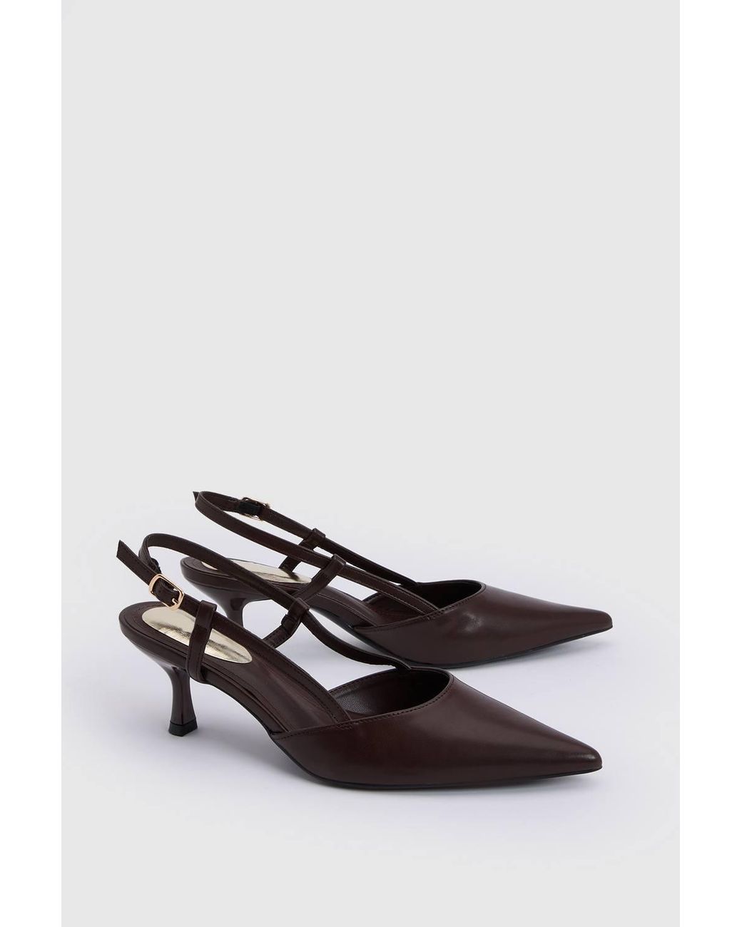 Dorothy Perkins Brown Luneth Kitten Heel Slingback Faux Leather Court Shoes