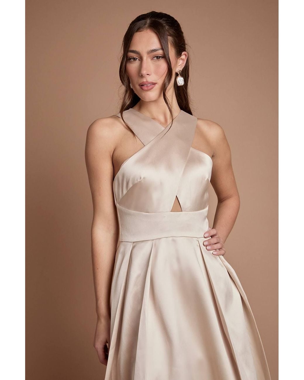 Coast Brown Cross Neck Twill Bridesmaid Dress