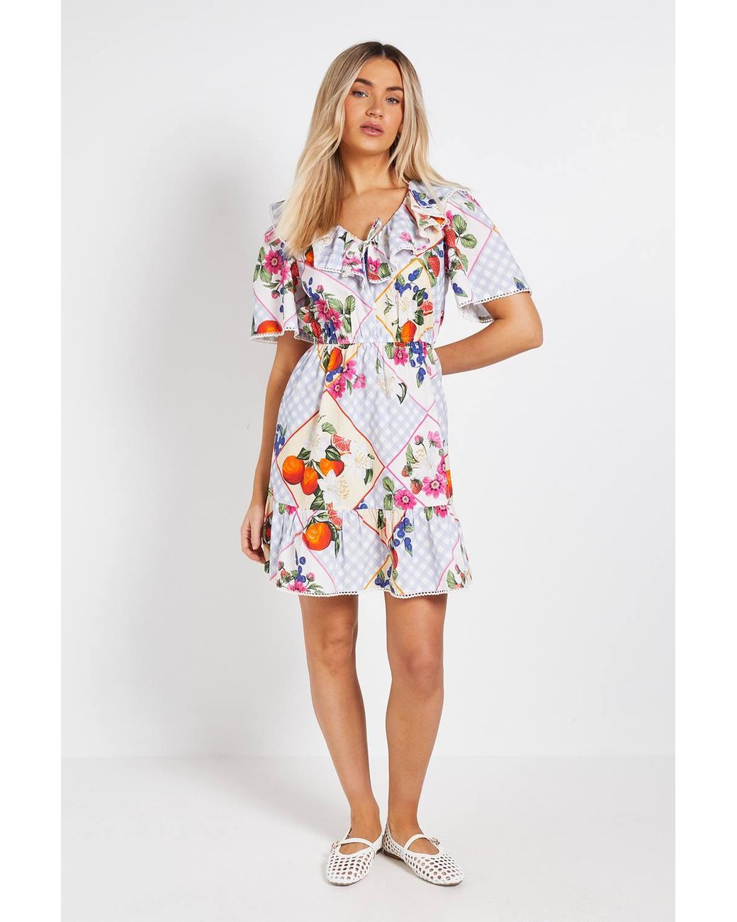 Dorothy Perkins White Collar Tie Detail Flutter Sleeve Mini Dress
