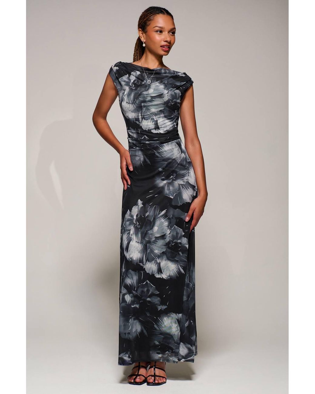 Jolie Moi Black Multiway Neckline Mesh Maxi Dress