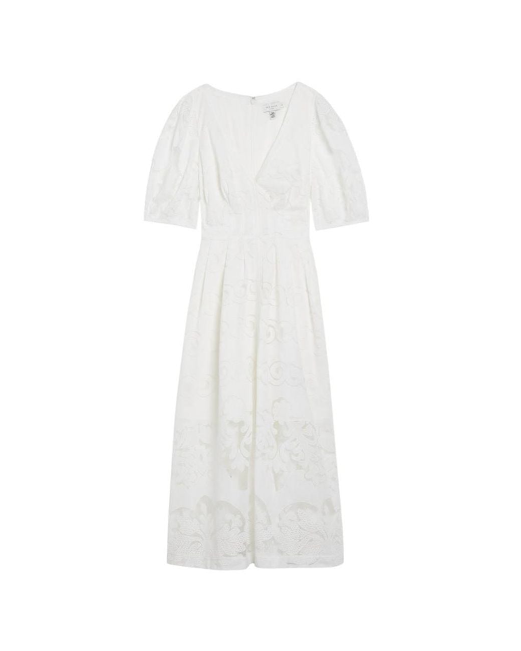 Ted Baker White Agnel Three Quarter Sleeve V-Neck Regular Fit Midi Dress
