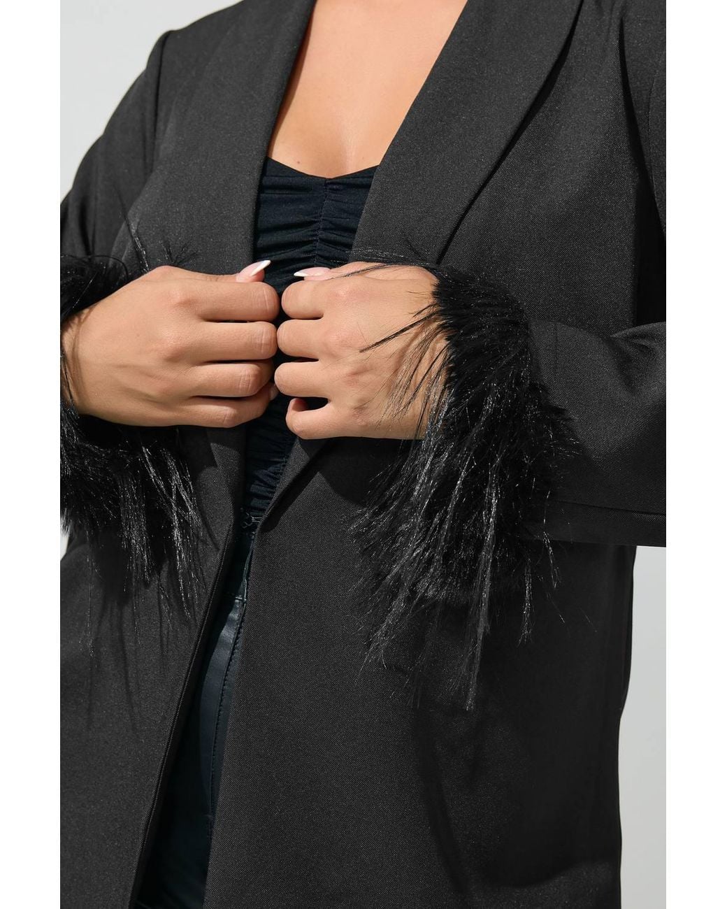 Yours Black Faux Fur Trim Blazer