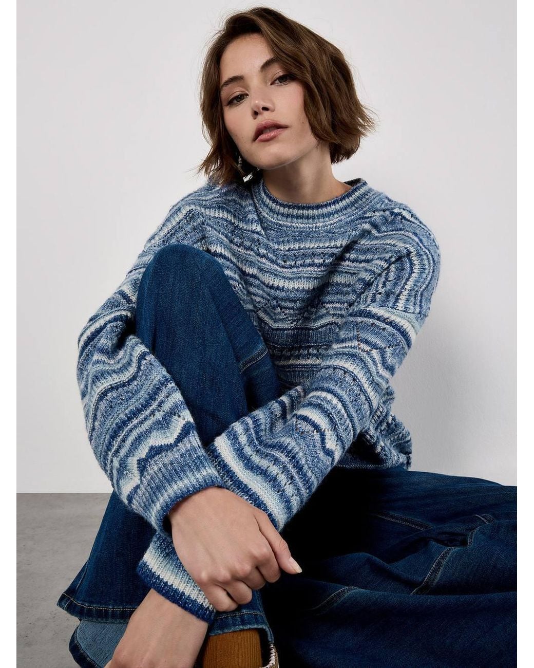 Apricot Blue Pointelle Knit Stripe Jumper