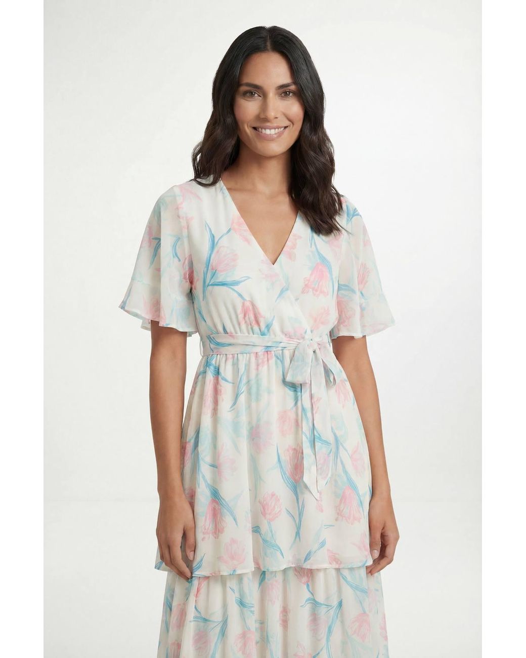 Wallis Natural Petite Floral Print Ruffle Maxi Dress