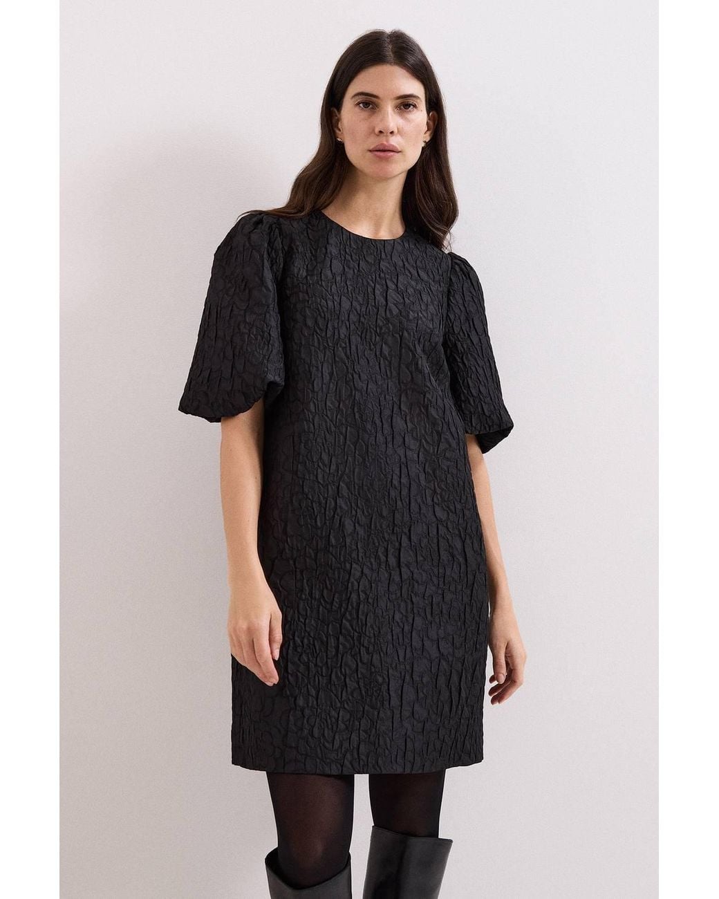 Phase Eight Black Jacquard Round Neck Mini Dress