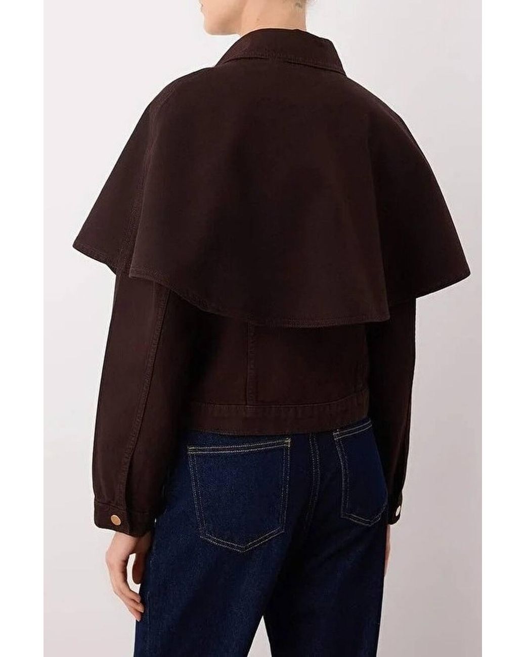 WOVCOR Brown Plain Collared Button Front Cape Jacket