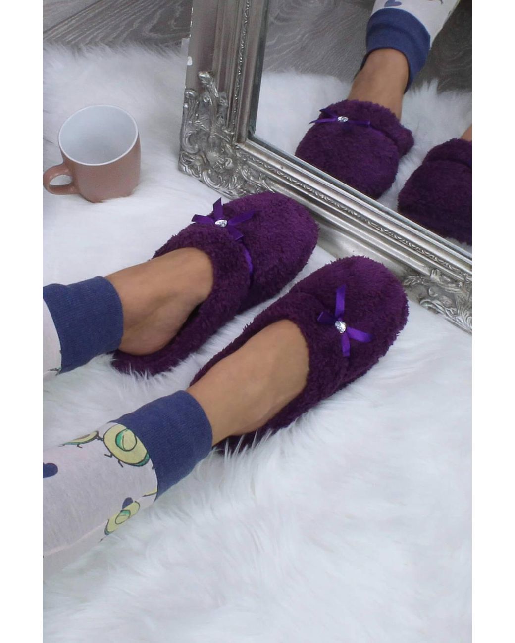 AJVANI Purple Fleece Mules Slippers