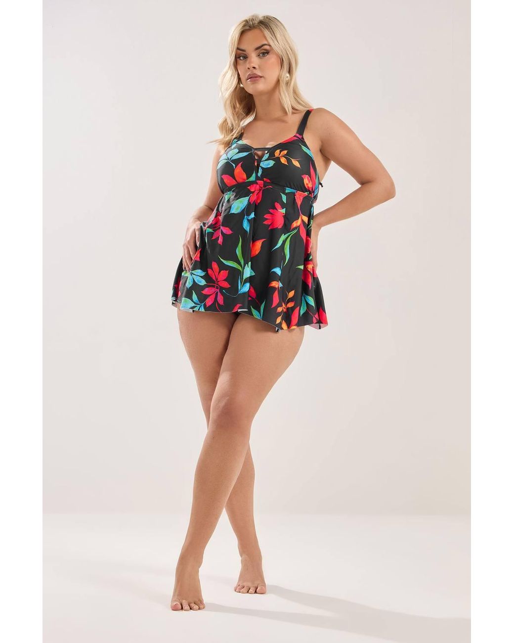 Yours Blue Floral Hanky Hem Tankini Top
