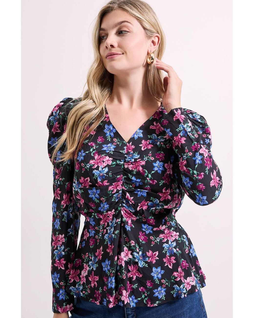 Dorothy Perkins Blue Button Detail Printed Peplum Blouse