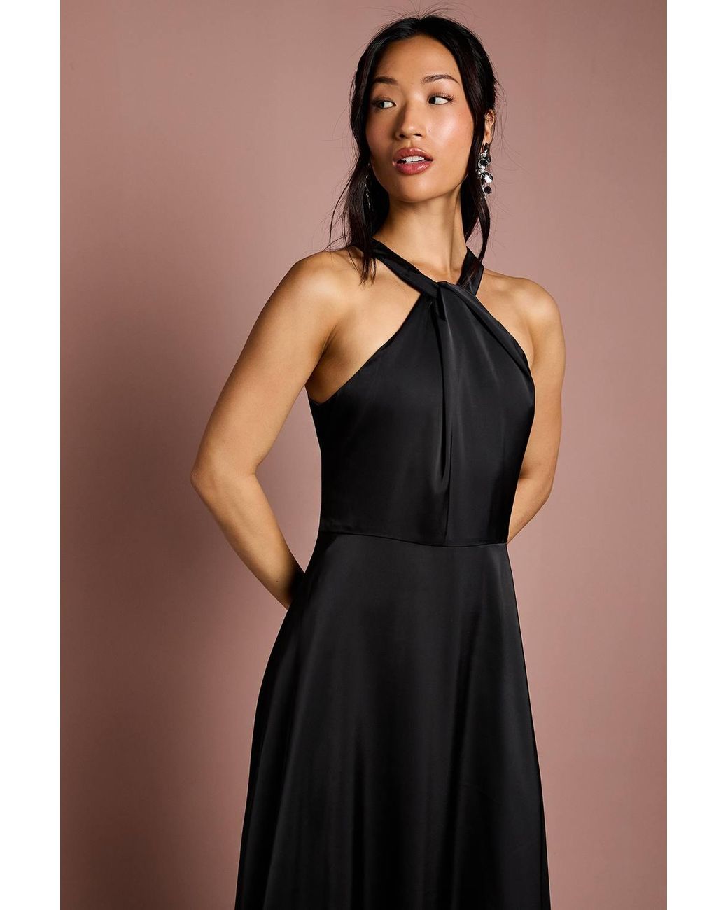 Coast Black Honoured Twist Halterneck Satin Maxi Bridesmaid Dress
