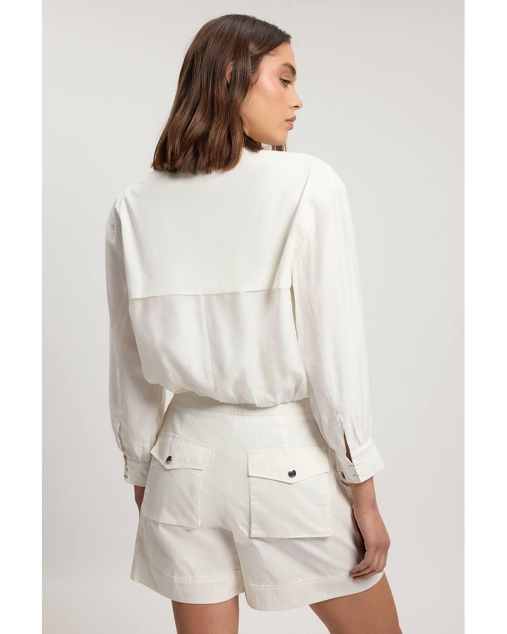 Karen Millen White Utility Organdie Cropped Pocket Detail Bomber Jacket
