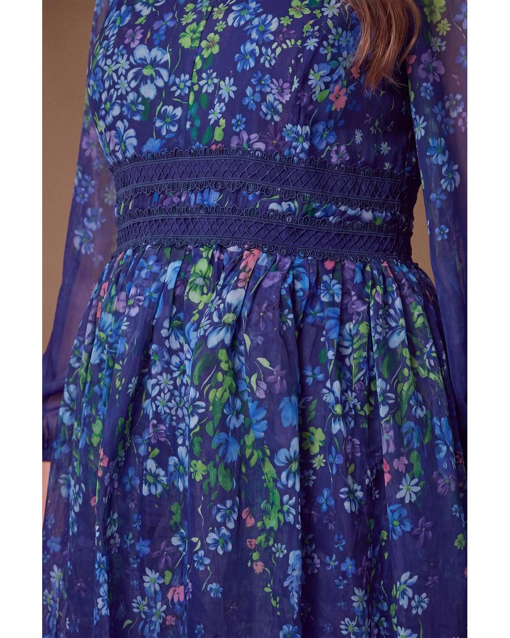 Coast Blue Plus Size Organza Floral Placement Lace Trim Midaxi Dress