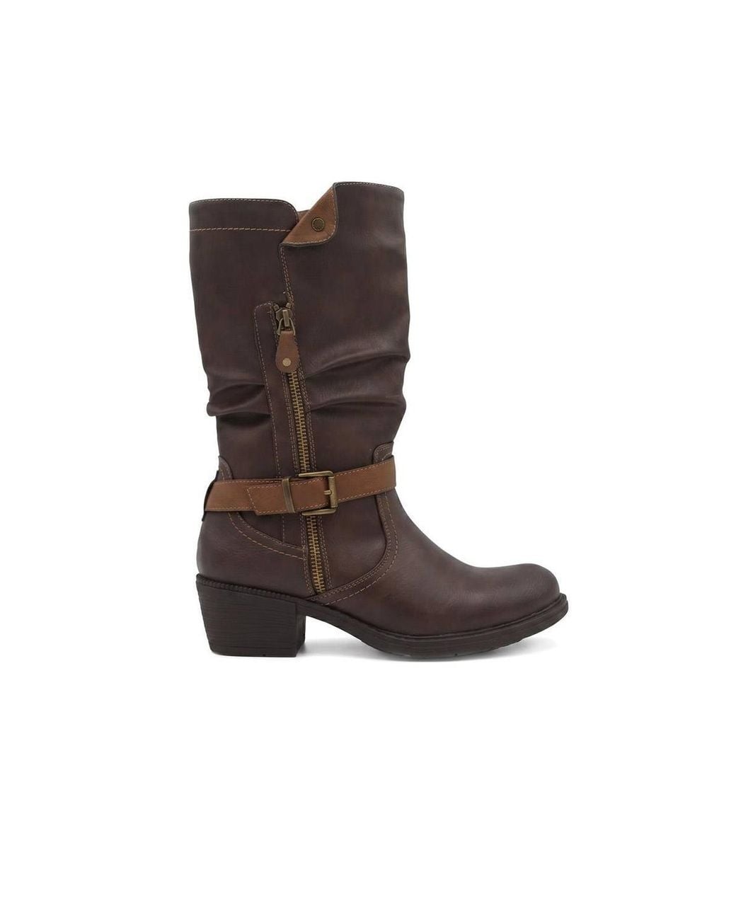 Pavers Brown Waterproof Zip & Buckle Heeled Calf Boots
