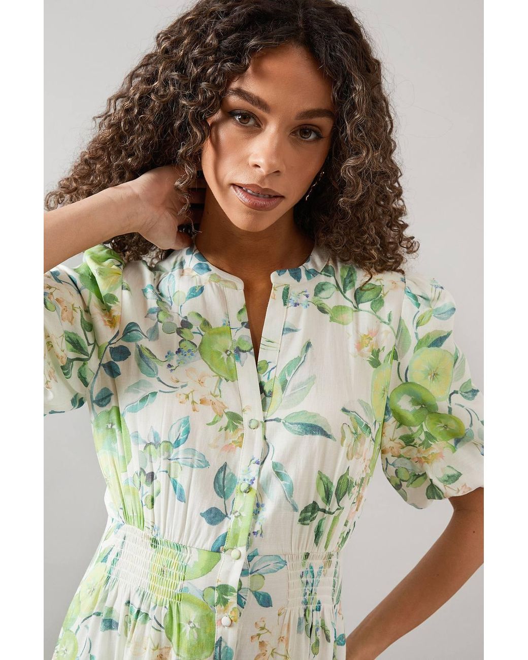 Wallis Green Fruit Print Button Through Maxi Dress