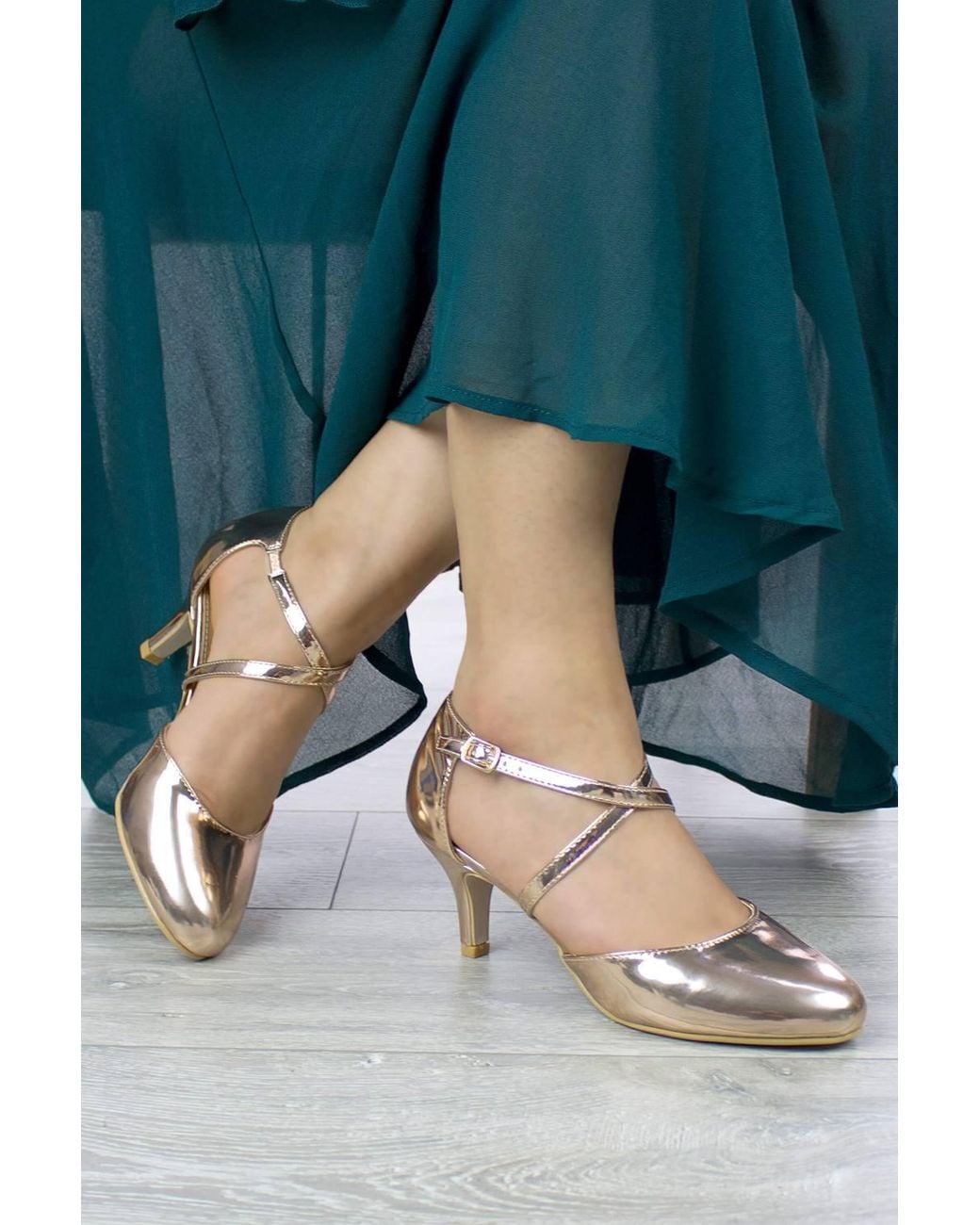 AJVANI Metallic High Heelbuckle Crossed Strappy Court Shoes