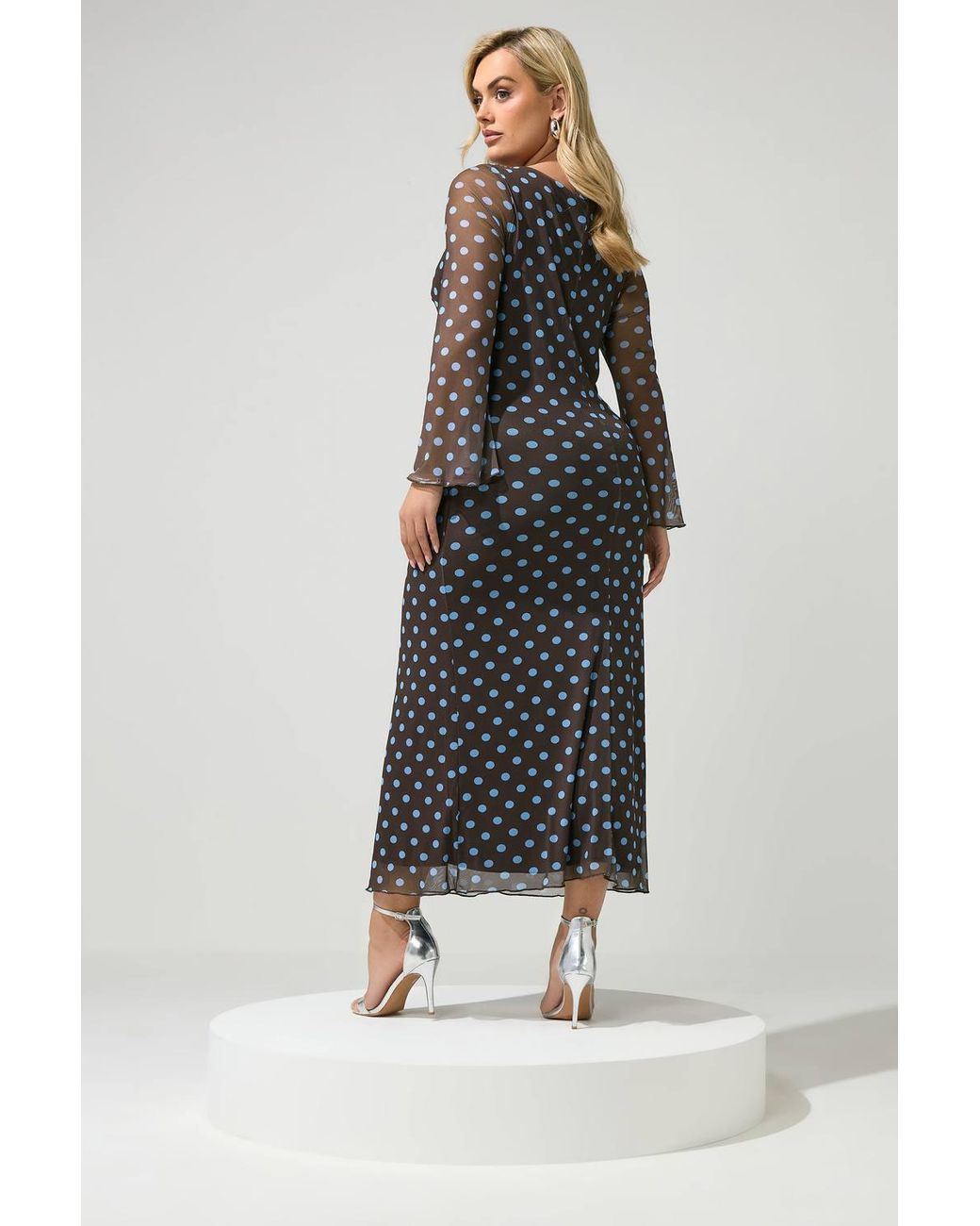 Yours Brown Polka Dot Mesh Maxi Dress