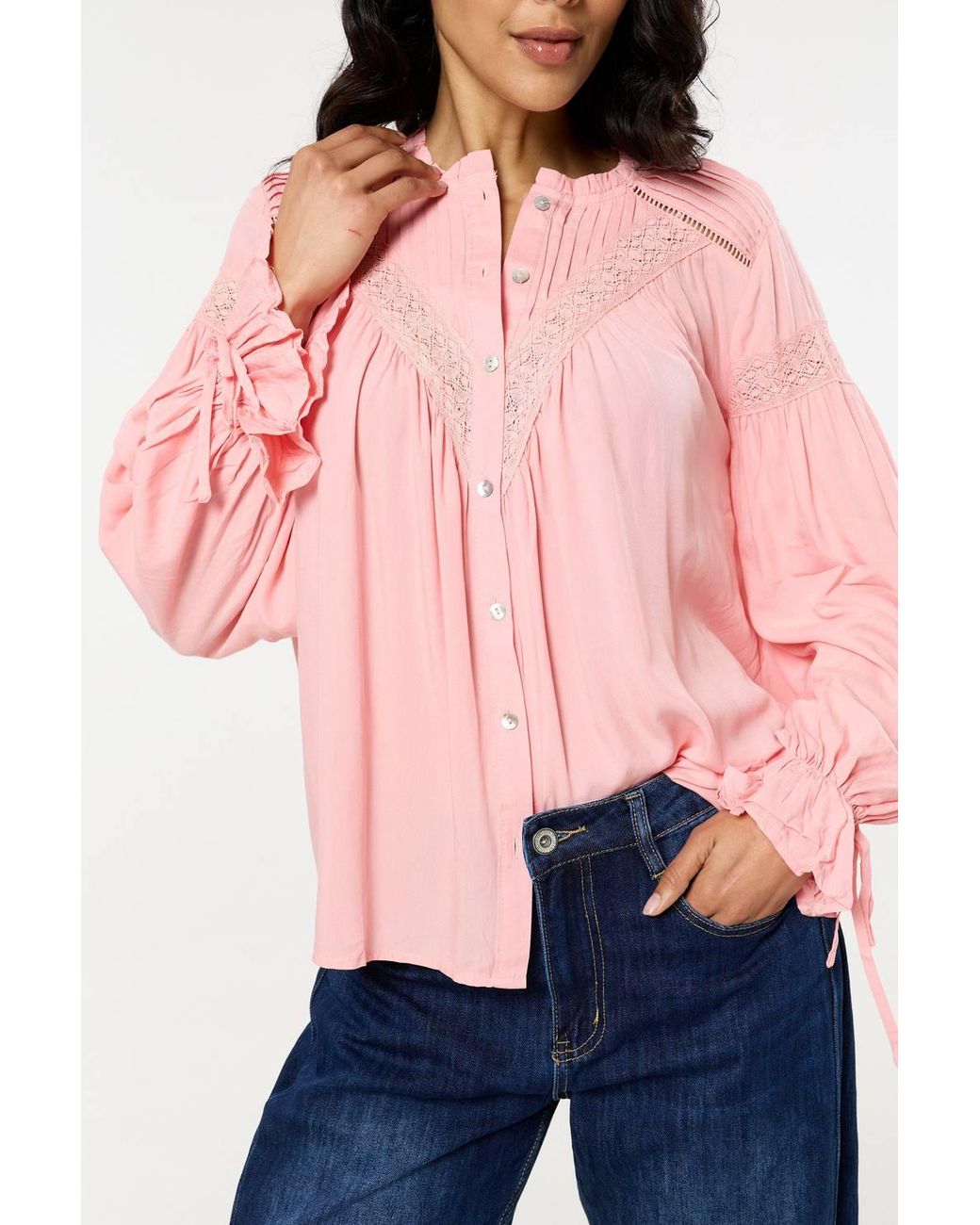 Liquorish Pink Light Lace Detail Shirt