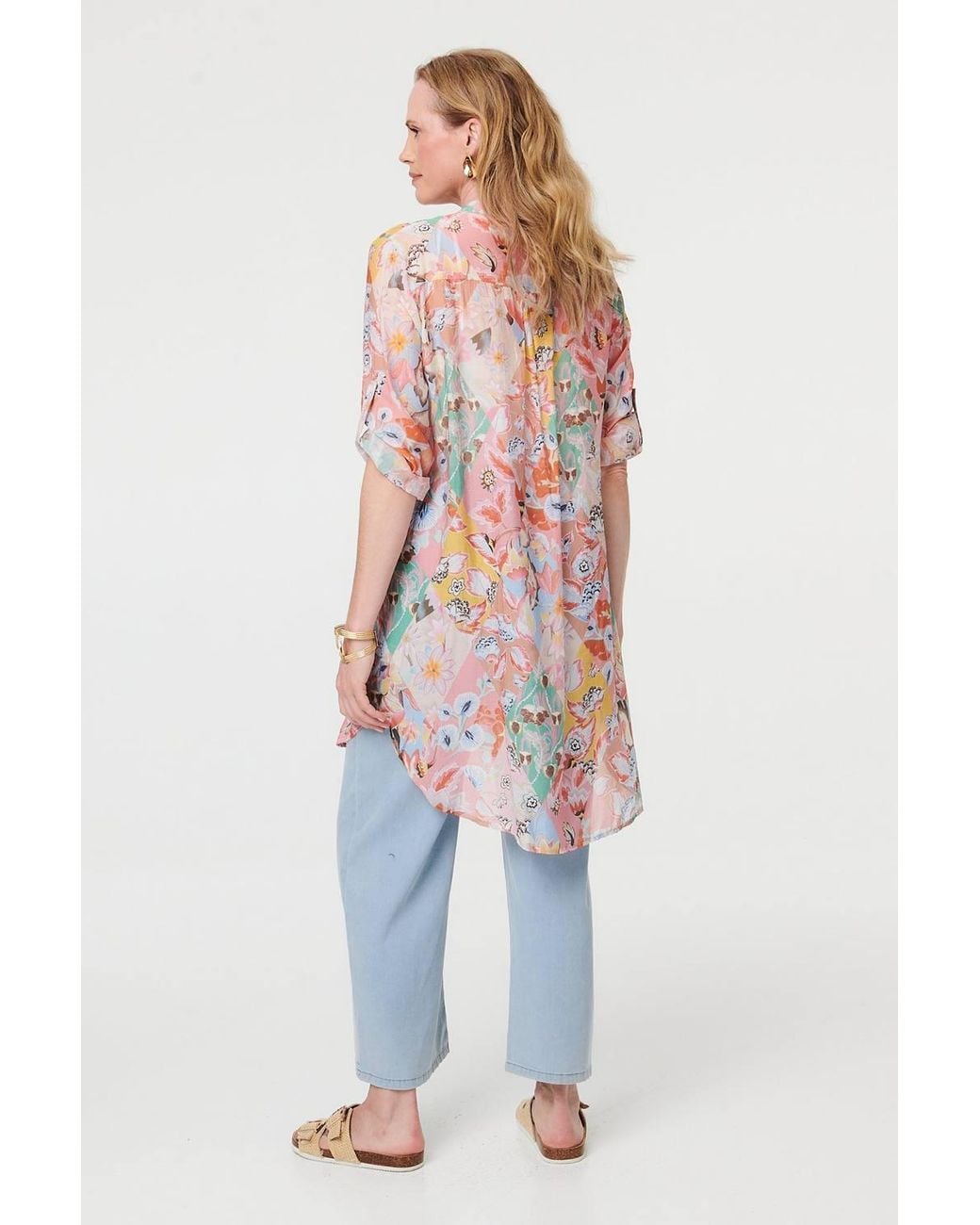 Izabel London Red Floral V-Neck Long Sleeve Longline Shirt