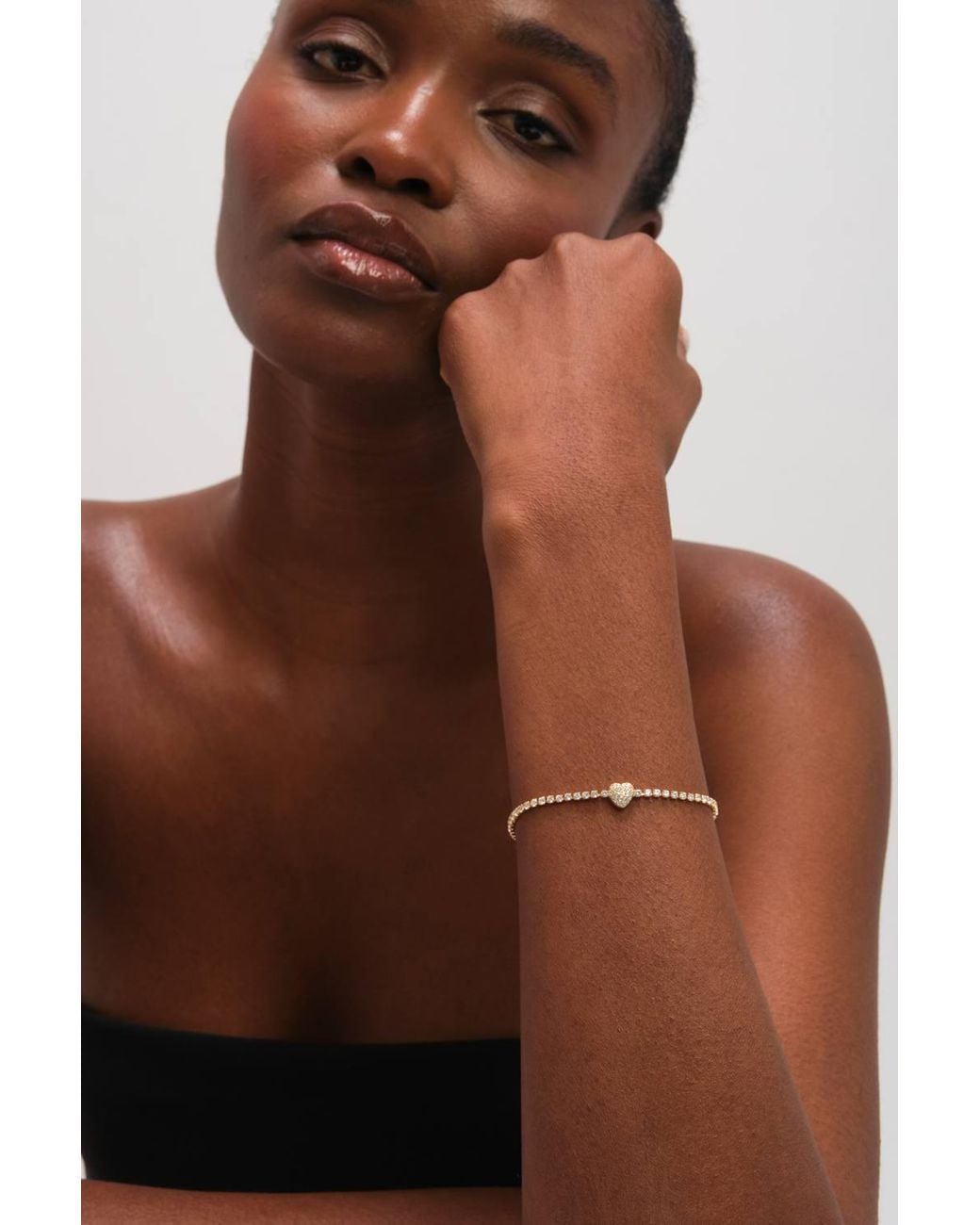 Jon Richard White Plated & Pave Heart Toggle Bracelet