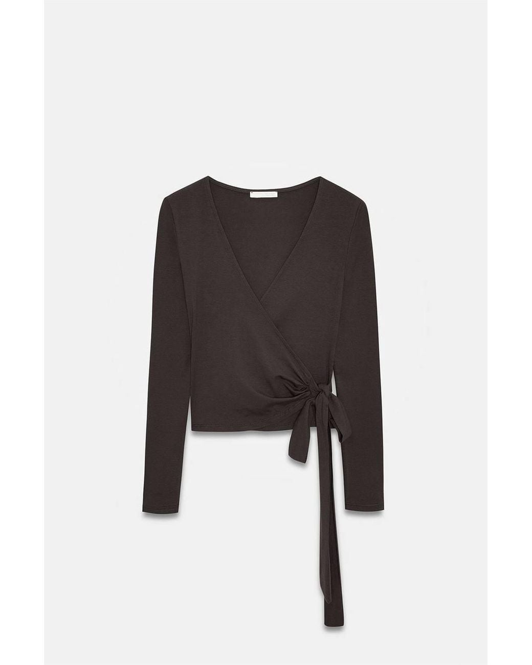 Dilvin Blue Crop Wrap Blouse With Tie Detail