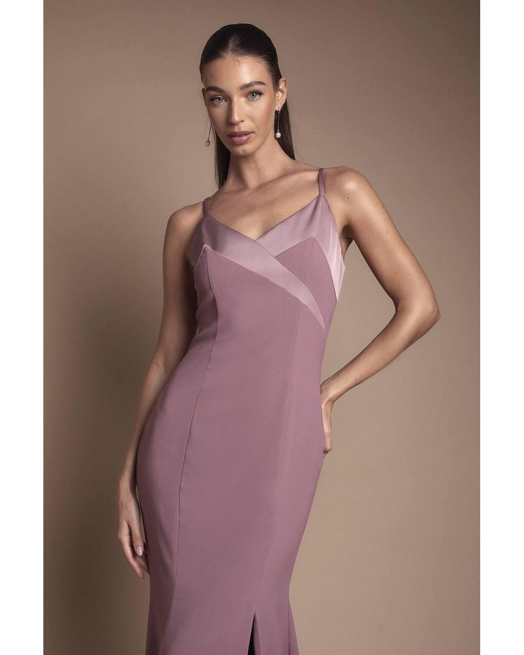 Coast Purple Strappy V Neck Satin Trim Bridesmaid Dress