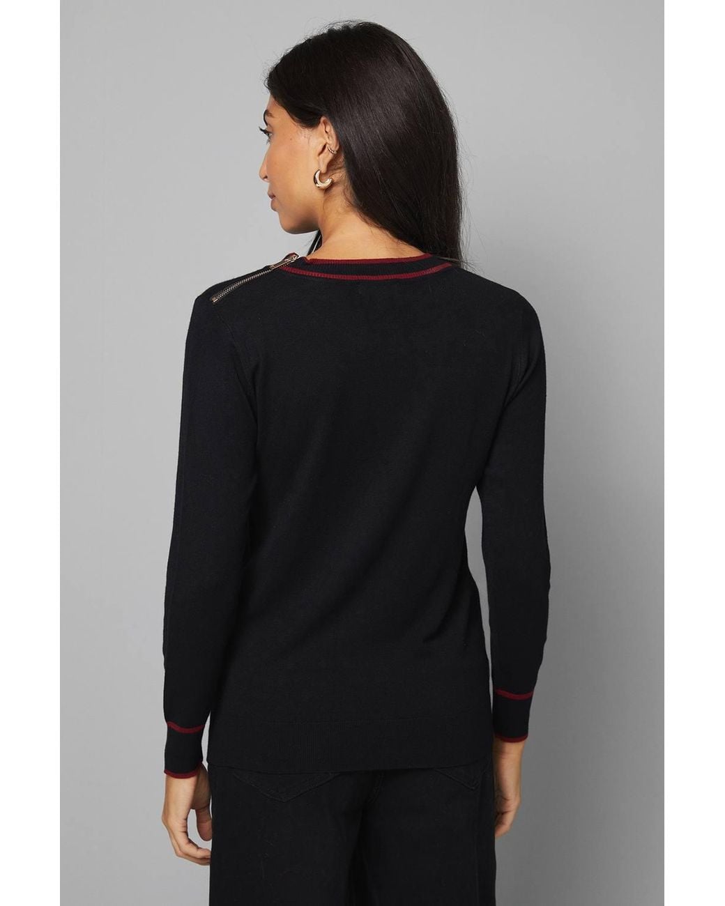 Wallis Black Zip Back Crew Knitted Jumper