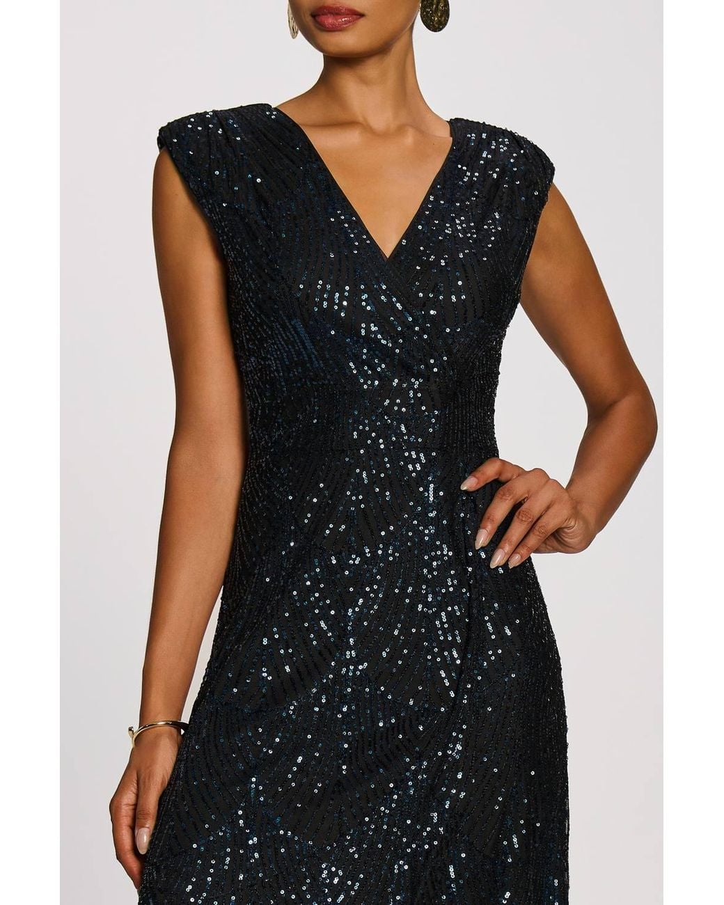Jolie Moi Black Sequin V-Neck Maxi Dress