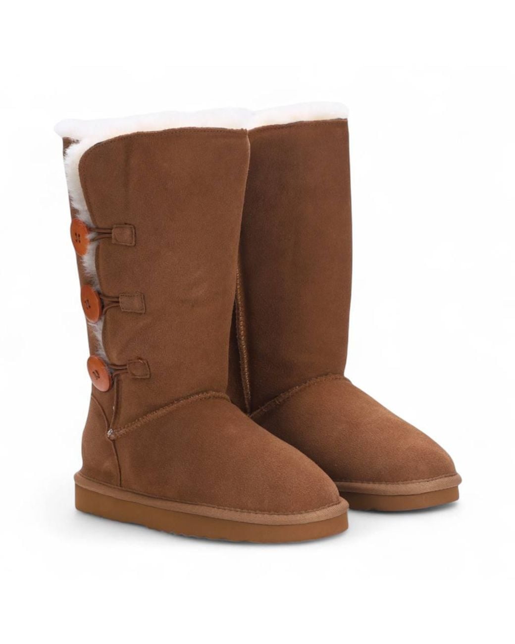 Infinity Leather Brown Sheepskin Suede Button Warm Winter Calf Boots