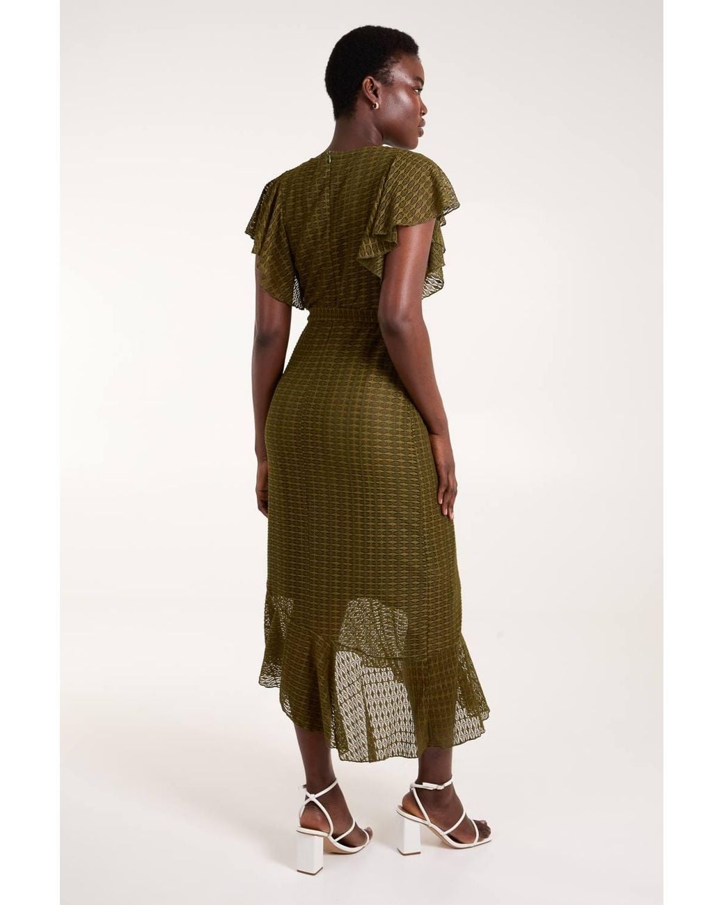 Blue Vanilla Green Lace Wrap Midi Dress