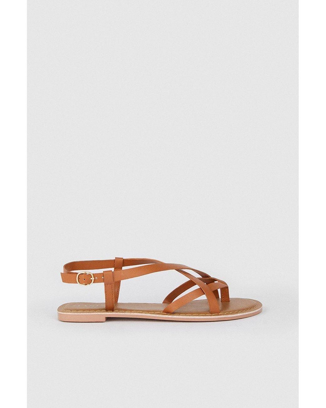 Oasis Black Leather Multi Strap Flat Sandals