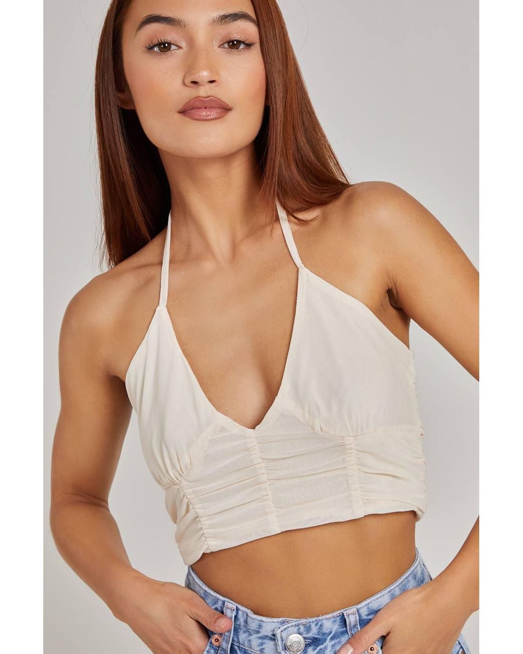 Pink Vanilla Blue Halterneck Cross Over Mesh Bralette
