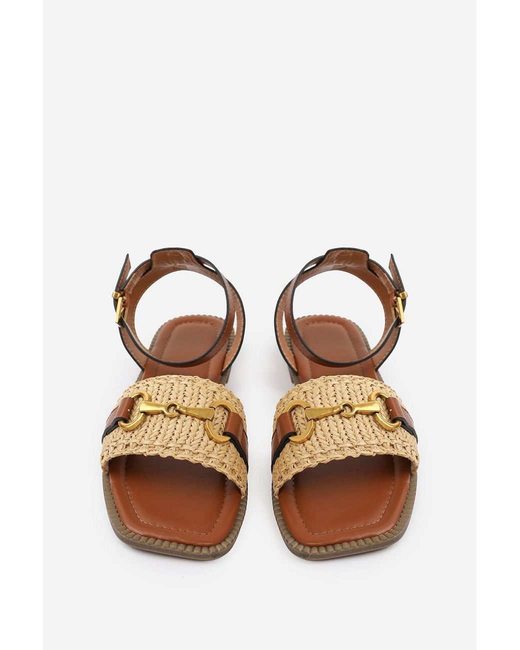Where's That From Brown 'Norina' Woven Flat Sandals With Snaffle Detail