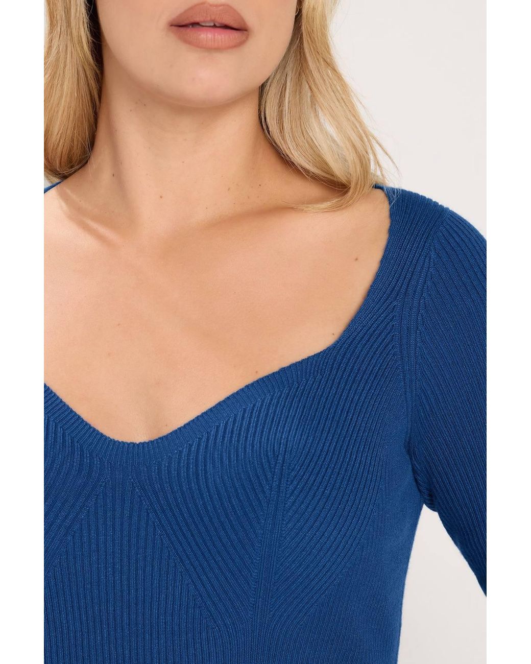 Yours Blue Sweetheart Neckline Knitted Top