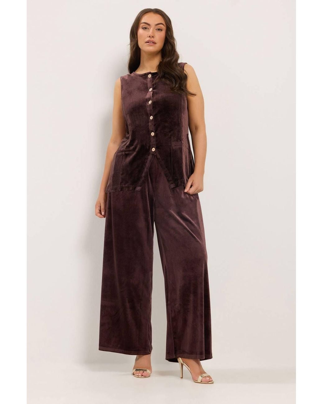 Yours Brown Velvet Longline Waistcoat