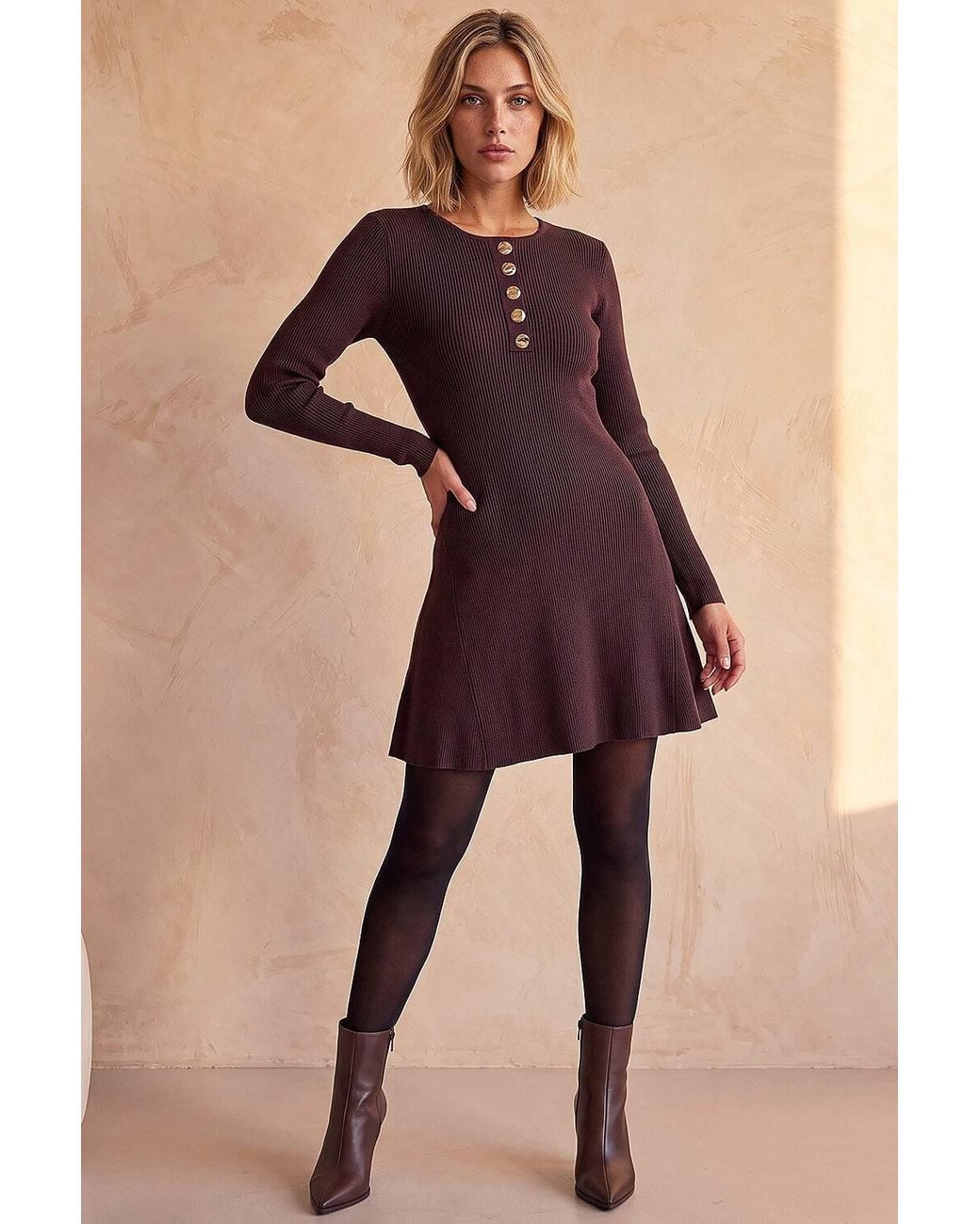 D.u.s.k Purple Button Detail Knit Dress