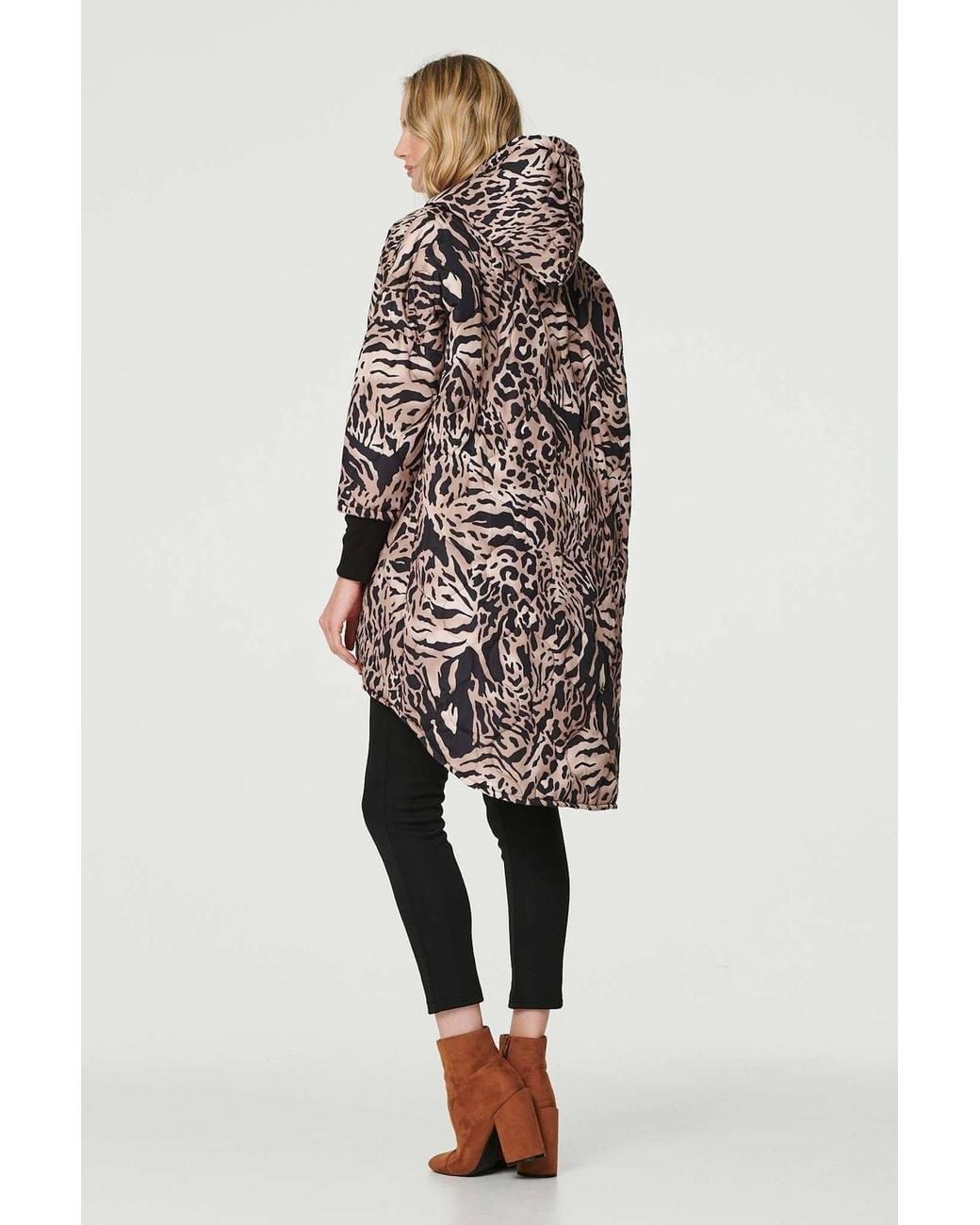 Izabel London Blue Printed Zip Front High Low Coat