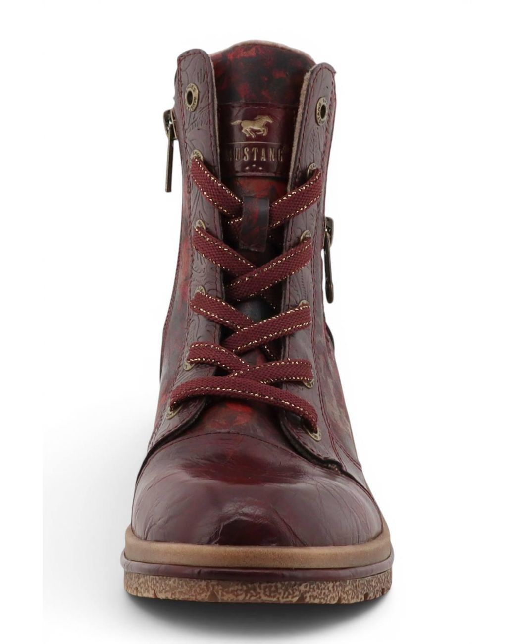 Infinity Leather Brown Mustang Floral Lace-Up Winter Ankle Boots