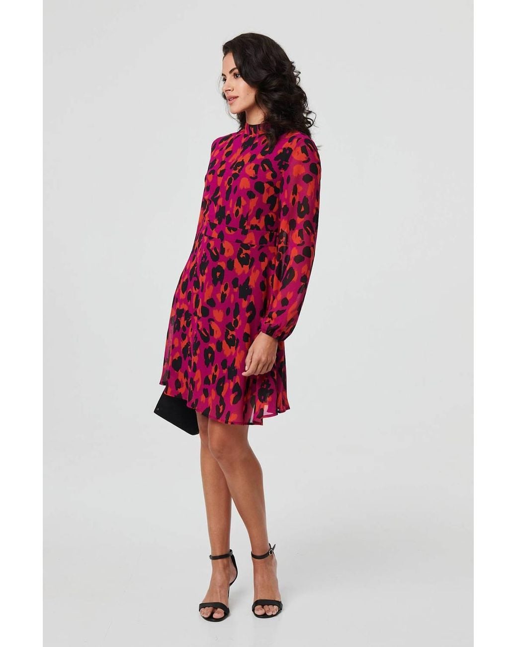Izabel London Red Animal Print Tie Waist Mini Skater Dress
