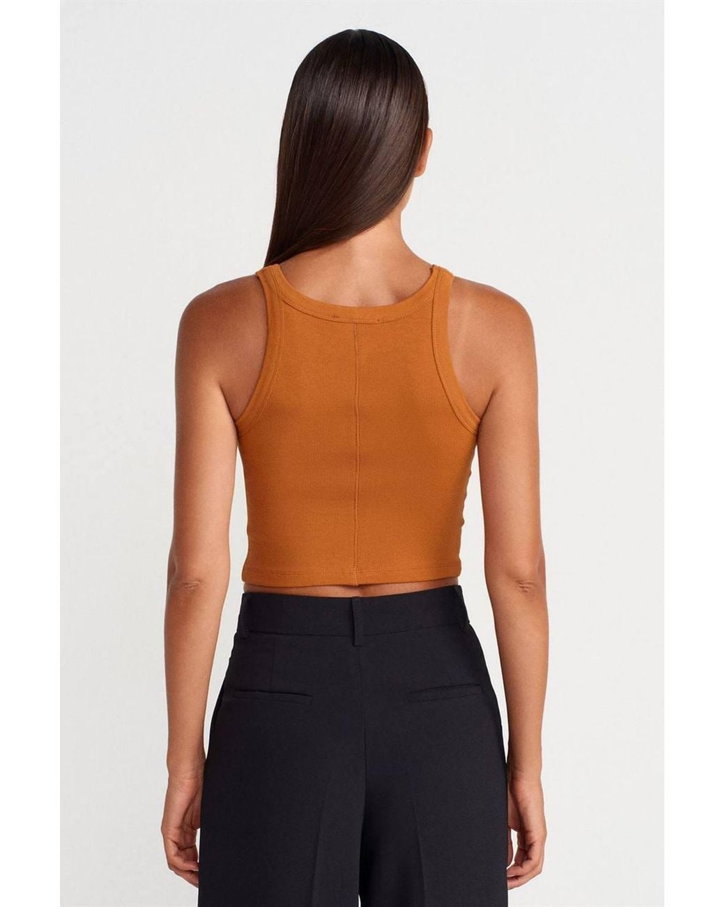Dilvin Blue Ribbed Cotton-Blend Sleeveless Crop Top