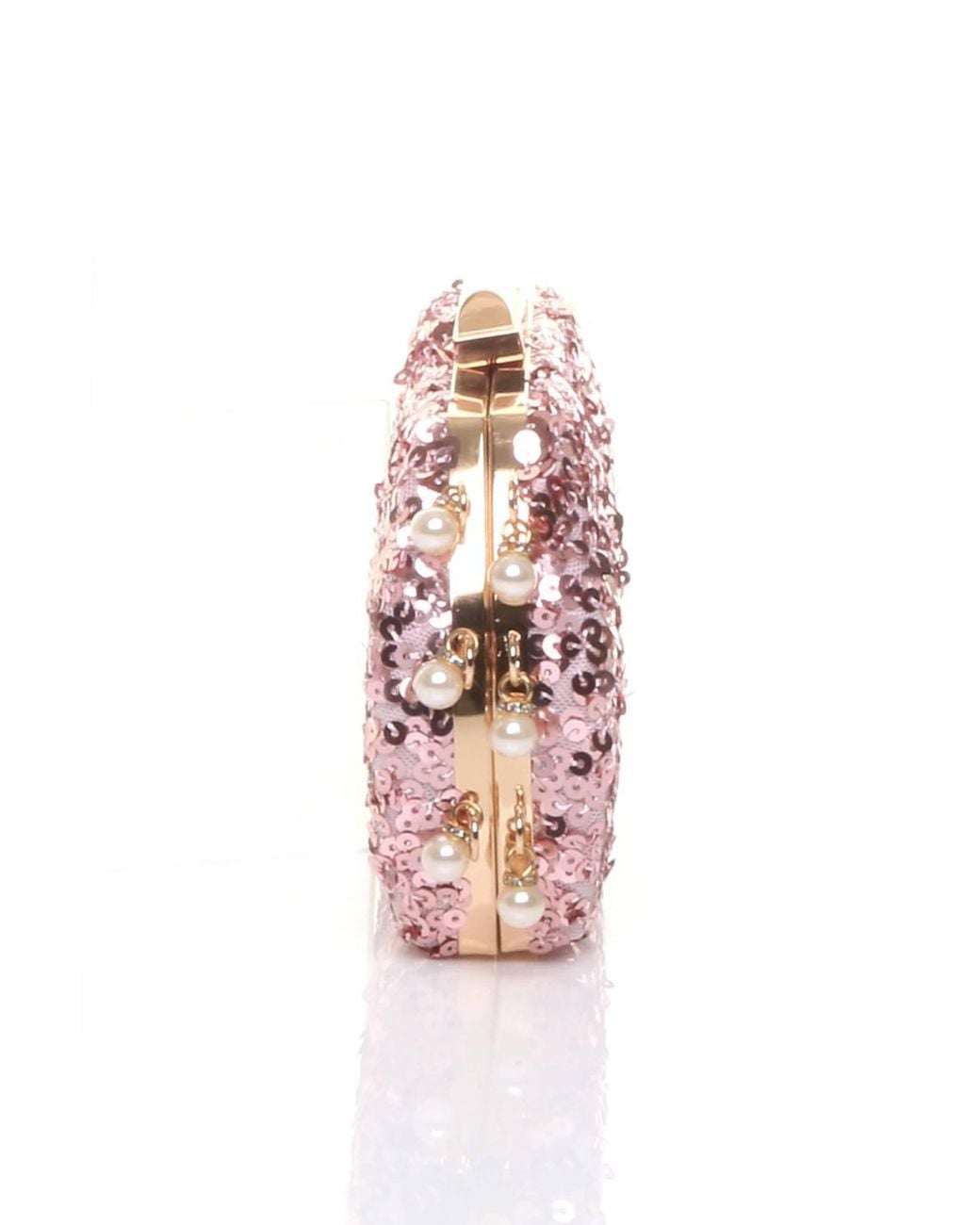 AJVANI Pink Sequin Hard Shell Pearl Evening Party Wedding Clutch Bag