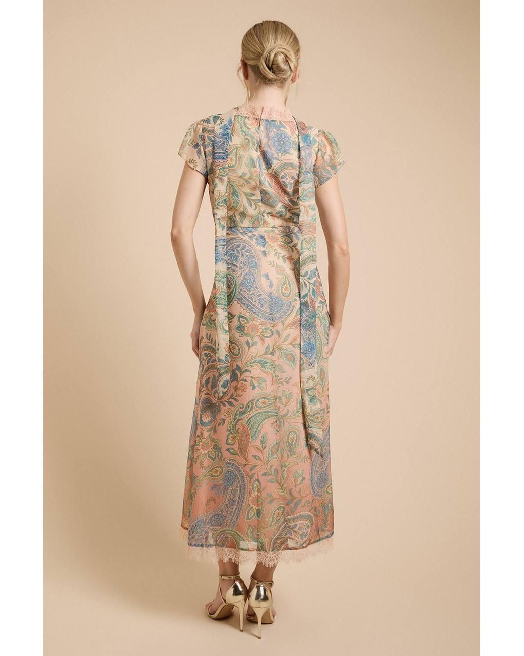Oasis Natural Fluted Sleeve Midaxi Dress With Neck Scarf Detail