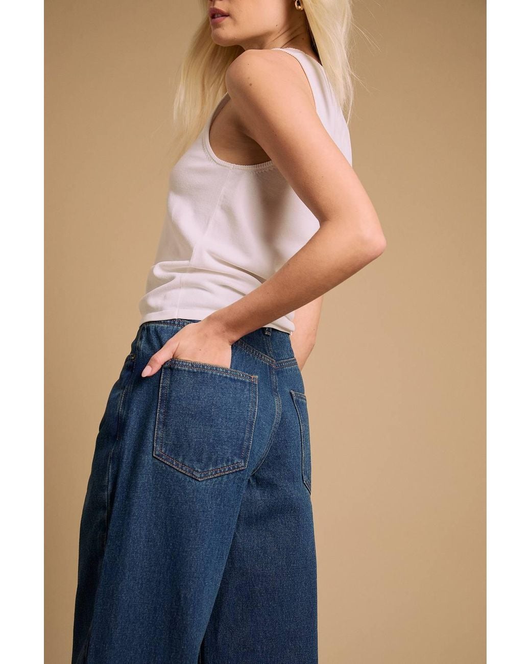 Oasis Blue Straight Leg Western Look Jean