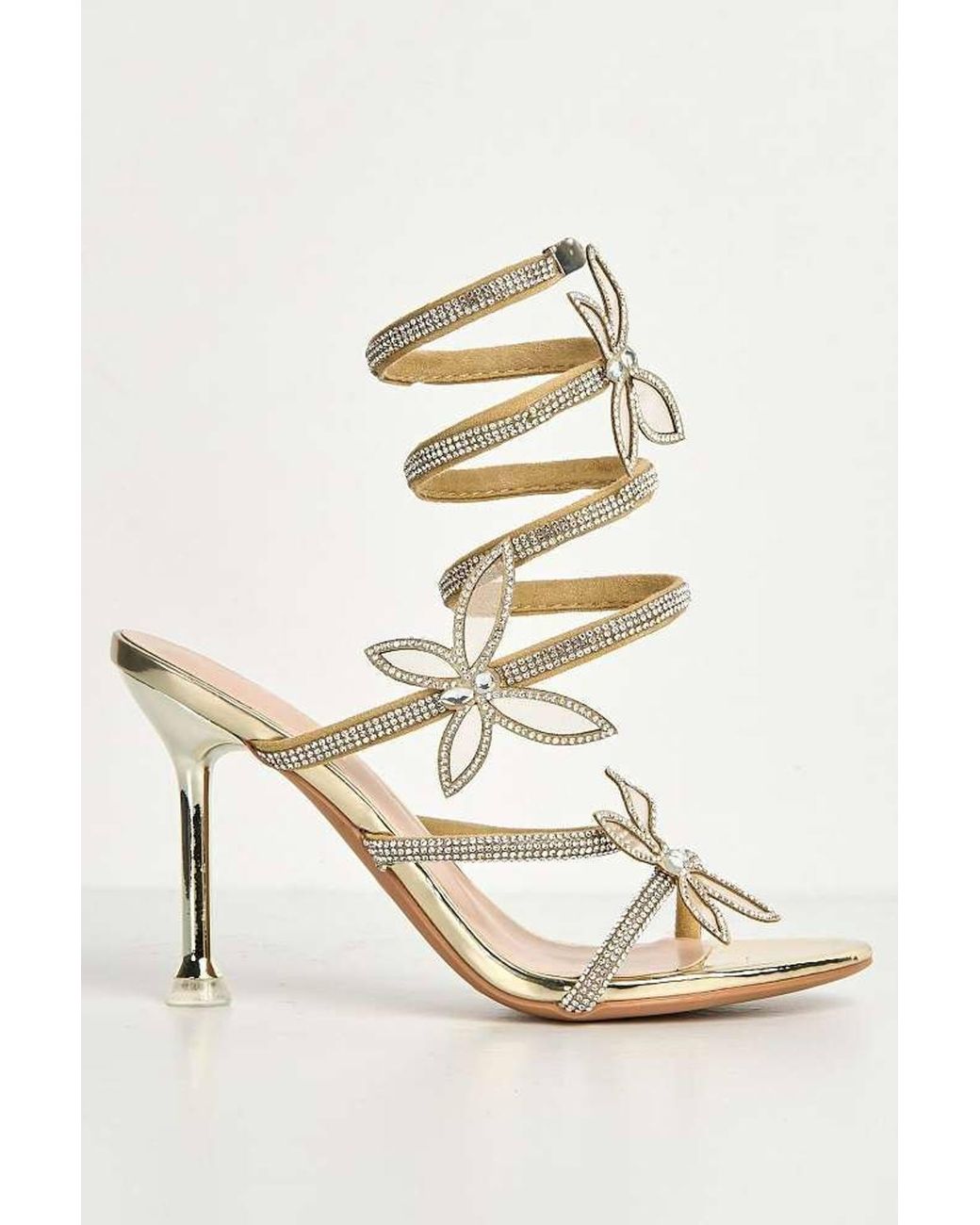 Miss Diva Natural Toki Butterfly Detail Diamante Heeled Sandals